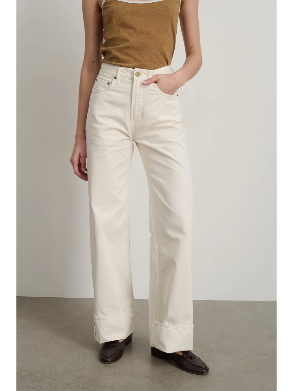 NWT B SIDES Hobie Pant in Chalk White Denim Chinos Organic Cotton Wide Leg